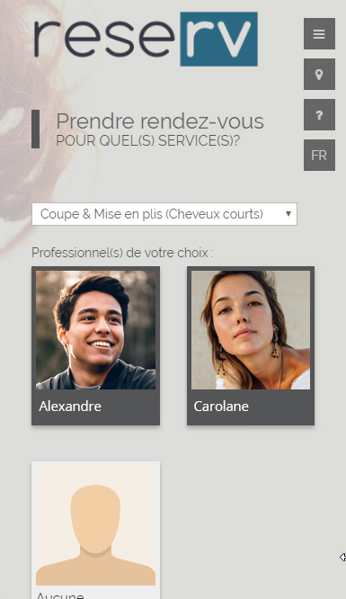 Choix du service désiré et choix du professionnel